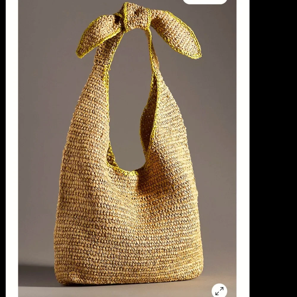 Anthropologie Woven Straw Shoulder Bag in Natural with Yellow Trim - Picture 1 of 7